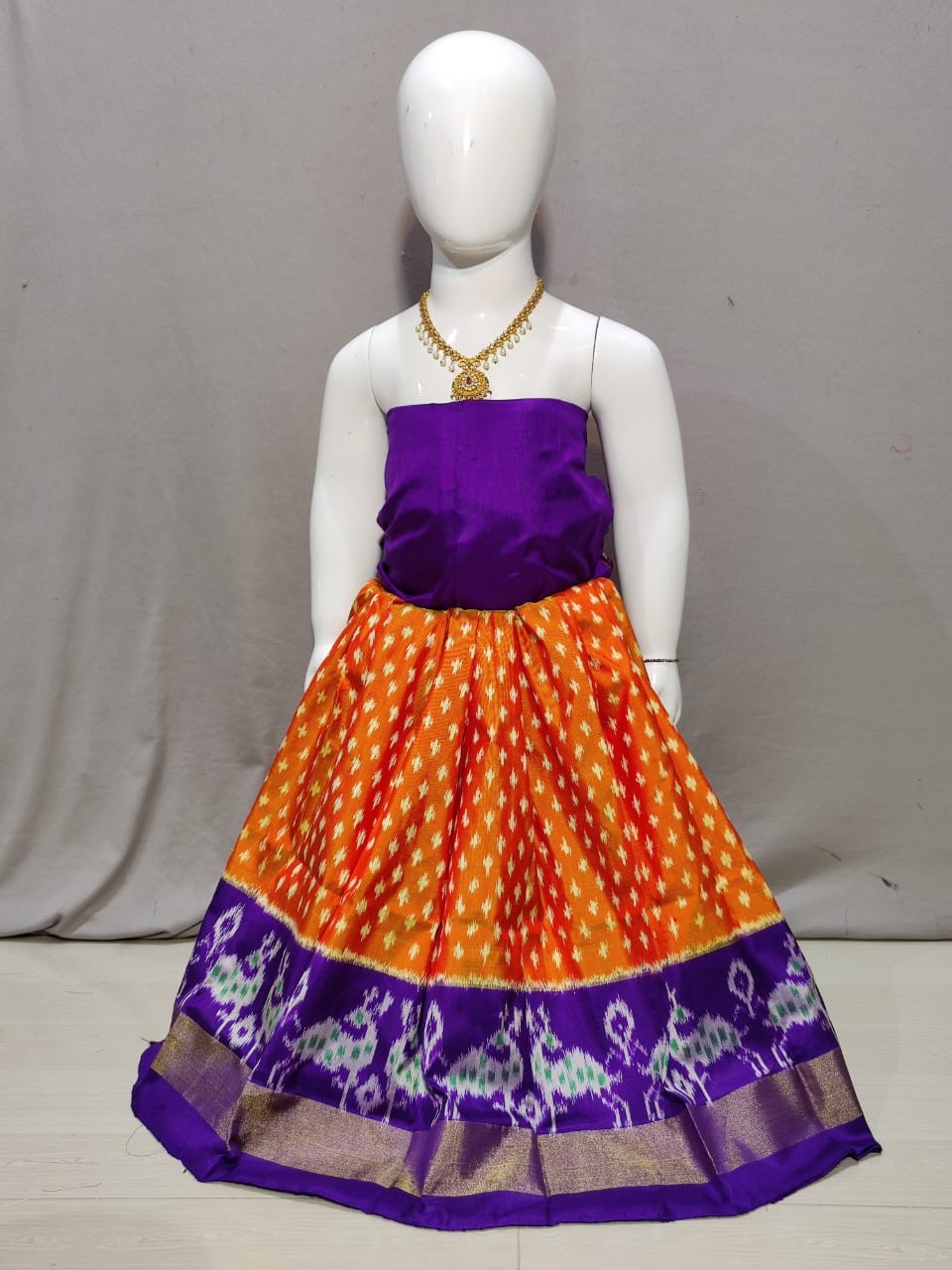 Buy Navy Blue Weaving Lichi Silk Kids Lehenga Choli Online