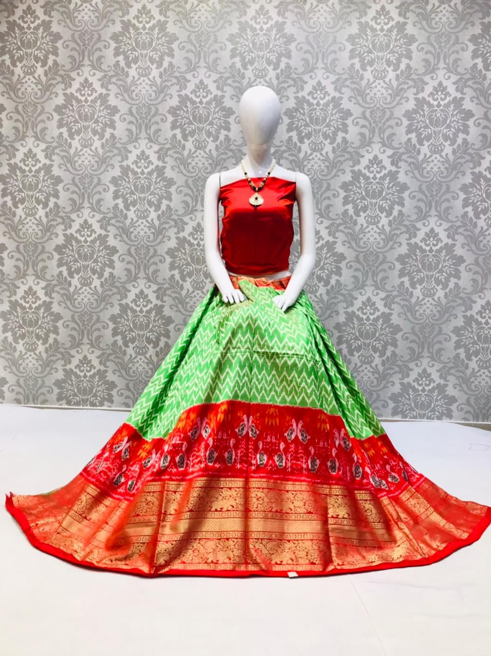 Handwoven Exclusive Ikkat Kanchivaram Silk Lehenga IKTFWSWERSL