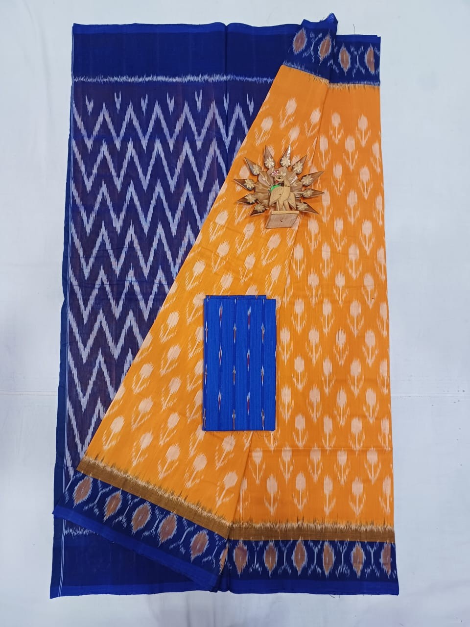 Blue Pochampally Silk Cotton Saree With Ikat Border 02 – Kumaran Silks