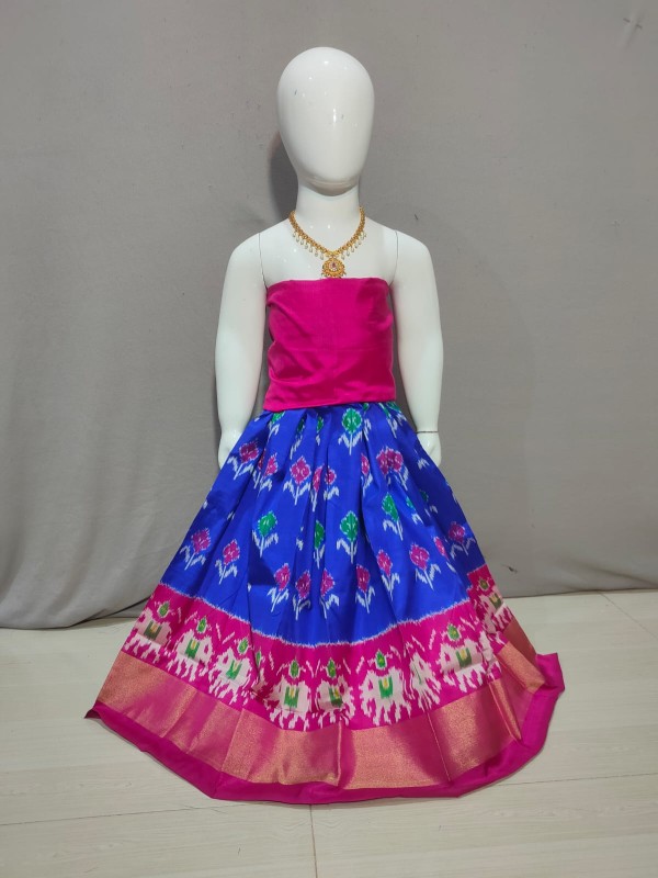 Buy Pochampally Girl's Pure Silk ikkat lehenga (Ki, Blue, 2-3 Years) at  Amazon.in