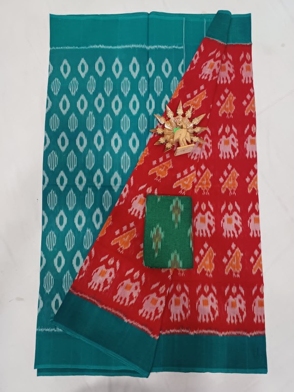 ANNI DESIGNER Women's Pochampally Cotton Saree with Blouse Piece (Pocham  Bandhani Red_Red) : Amazon.in: Fashion
